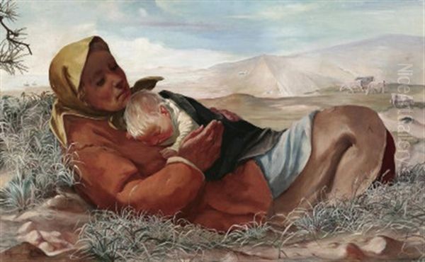 Mutter Erde. Fischersfrau Mit Ihrem Kind In Den Dunen Der Kurischen Nehrung Oil Painting by Fritz Burmann