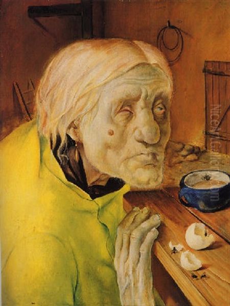 Frau Biene Aus Worpswede, 87 Jahre Alt Oil Painting by Fritz Burmann