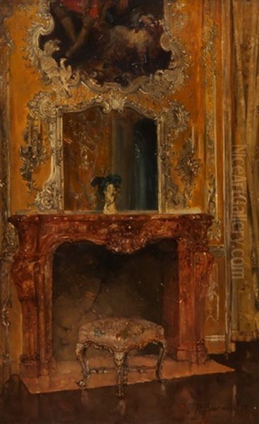 Schlossinterieur Mit Kamin, Trumeaux Und Tabouret Oil Painting by Paul Burmeister