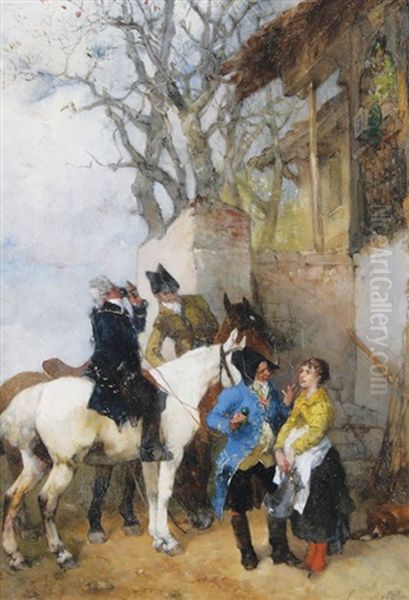 Figures Outside A Tavern Oil Painting by Paul Burmeister