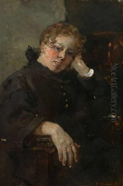 Portrait Einer Jungen Frau Im Schwarzen Mantel Oil Painting by Paul Burmeister