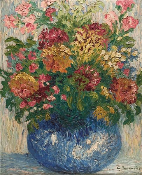 Blumen In Blauer Vase Oil Painting by Georg Burmester