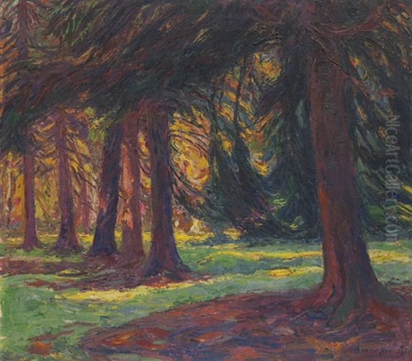 Herbstsonne Im Walde Oil Painting by Georg Burmester