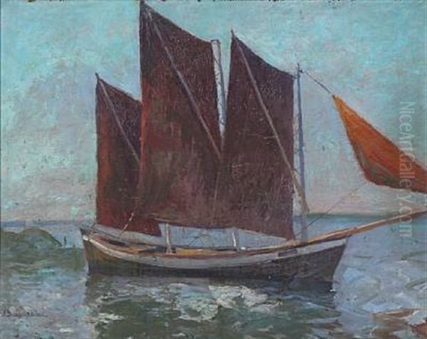 A Sailboat Oil Painting by Georg Burmester