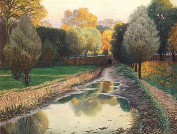 Herbstliche Parklandschaft Oil Painting by Georg Burmester