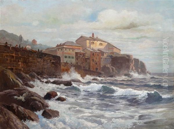 An Der Riviera Di Ponente (chirocco) Oil Painting by Georg Burmester