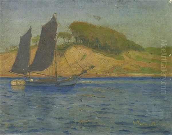 Die Grunde. Blick Auf Eine Uferpartie Mit Segelboot by Georg Burmester