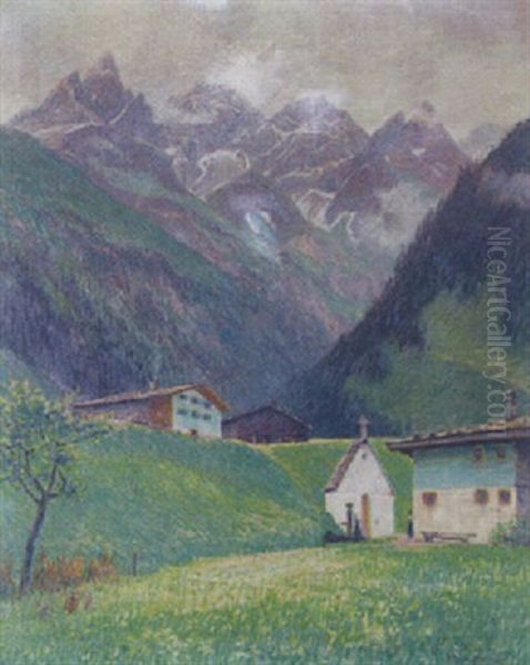 Gebirgslandschaft Mit Bauernhausern Und Kapelle Oil Painting by Georg Burmester