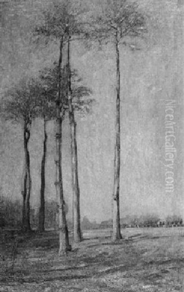 Blick Auf Weite Niederrheinlandschaft Mit Hohen Baumen Oil Painting by Georg Burmester