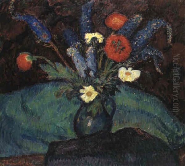 Blumenstilleben Mit Rittersporn Und Mohn Oil Painting by Georg Burmester