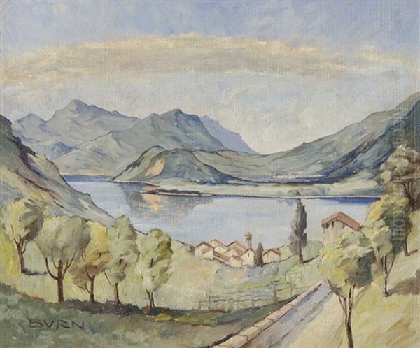 Lago Di Lugano - Agnuzzo Oil Painting by Henri Burn