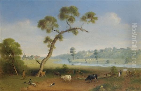 Richmond, The Yarra And South Yarra Hill Oil Painting by Henry Burn