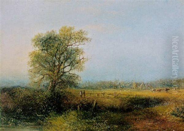 Two Figures Watching Kangaroos In An Extensive Landscape by Henry Burn