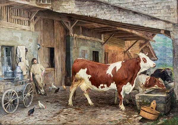 L'abreuvoir Oil Painting by Eugene Burnand