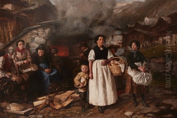 La Fournee Au Village Oil Painting by Eugene Burnand