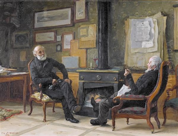 Amtstube Mit Sitzenden Herren Vor Dem Ofen Oil Painting by Eugene Burnand