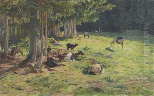 Waldrand Mit Ziegen Oil Painting by Eugene Burnand