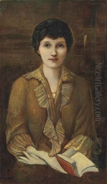 Portrait Of Lady Elizabeth Lewis, Three-quarter Length, With A Book In Her Lap by Edward Burne-Jones