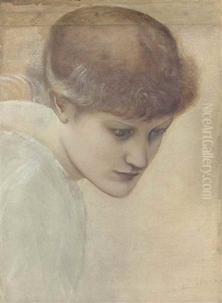 Head Study Of Dorothy Dene Looking Downwards, For 'the Golden Stairs Oil Painting by Edward Burne-Jones