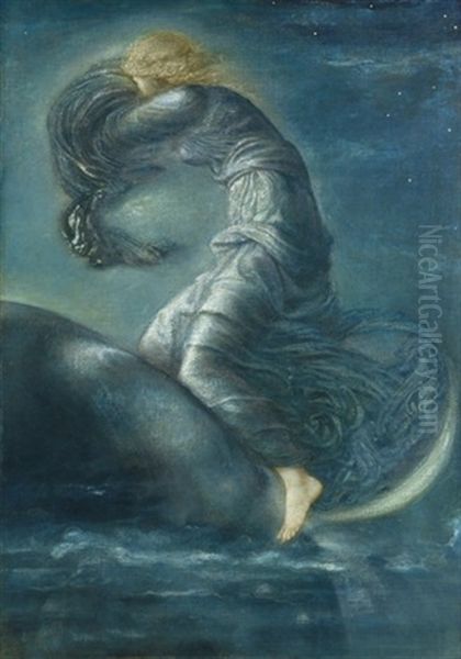 Luna Oil Painting by Edward Burne-Jones