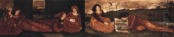 Girls In A Meadow Oil Painting by Edward Burne-Jones