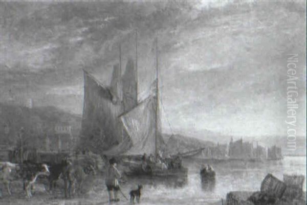 View Of East Cowes From West Cowes Ferry Oil Painting by James M. Burnet