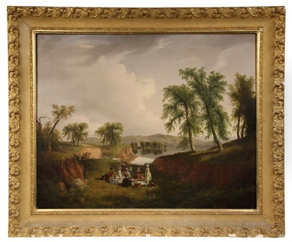 Picnic In A Lakeside Swale Oil Painting by Thomas Mickell Burnham