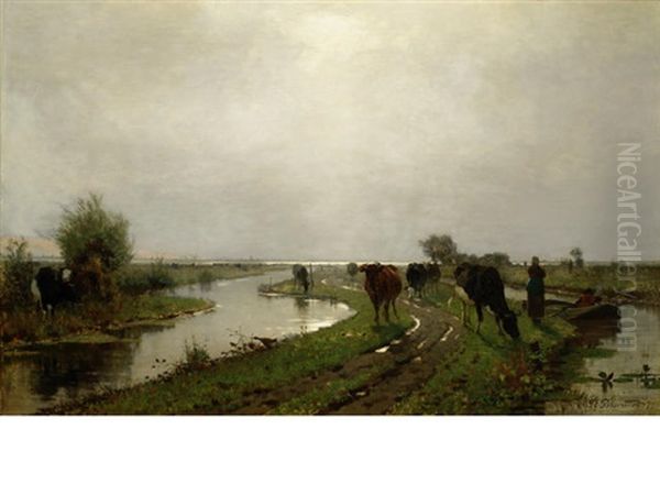 On The Y, Near Amsterdam, Early Morning Oil Painting by Richard Burnier