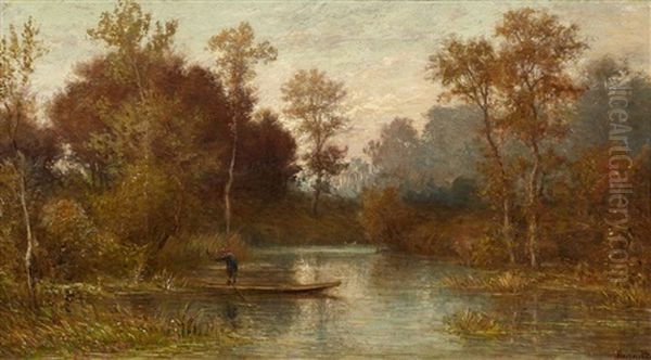 River Landscape With A Barge by Karl Peter Burnitz