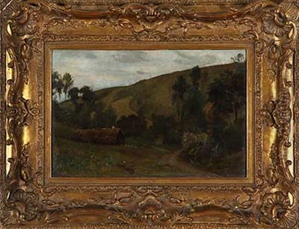 Gehoft In Hugeliger Landschaft Oil Painting by Karl Peter Burnitz