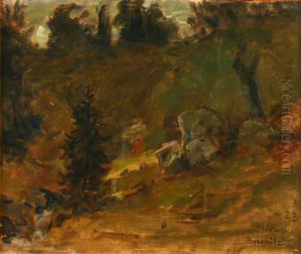 Waldlichtung Mit Wiesenboschung, Rot Gekleidete Frauengestalt Im Mittelgrund Oil Painting by Karl Peter Burnitz