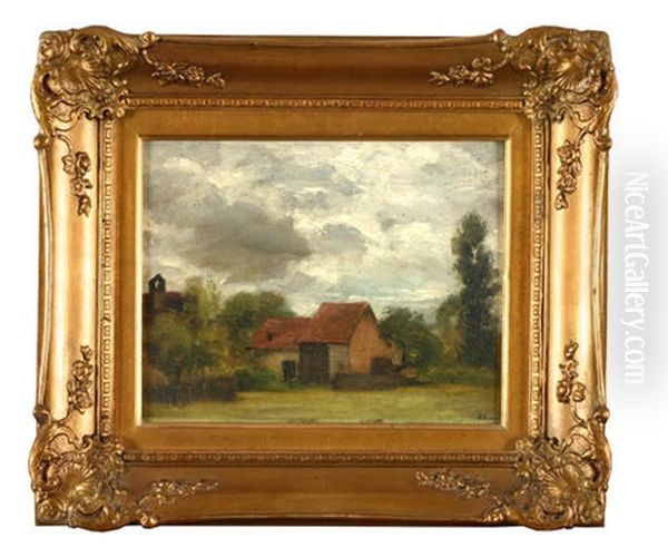 Kleines Gehoft In Frankreich Mit Grosem, Wolkenreichen Himmel Oil Painting by Karl Peter Burnitz