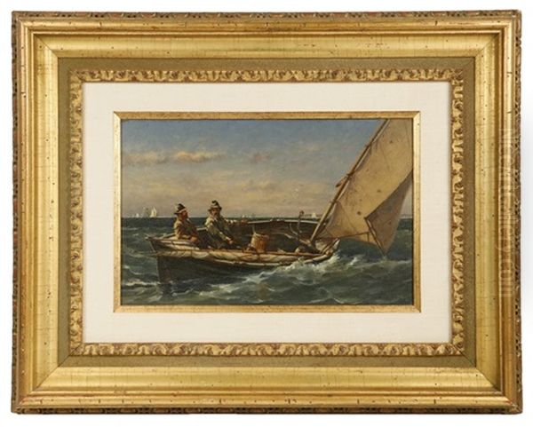 Two Fishermen In A Dory Oil Painting by Milton James Burns