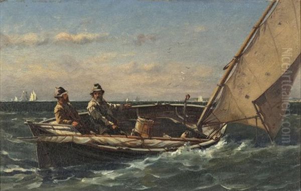 Two Fishermen In A Dory Oil Painting by Milton James Burns