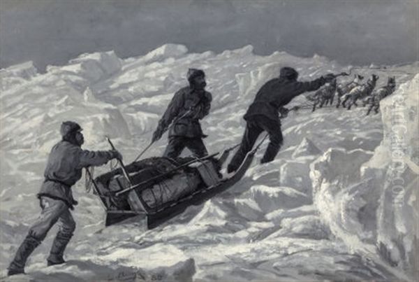 Pulling The Pulk Through The Snow Oil Painting by Milton James Burns