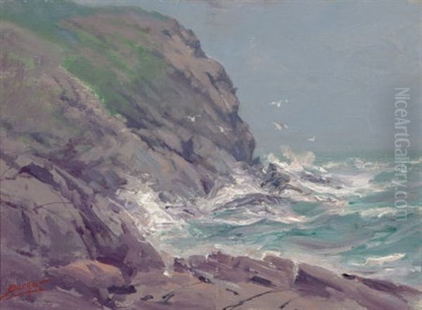 Rocky Seascape Oil Painting by Milton James Burns