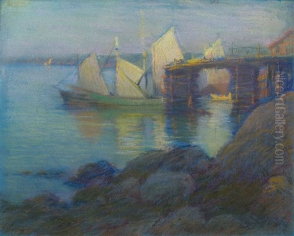 Cafe Du Port, Concarneau Oil Painting by William Partridge Burpee