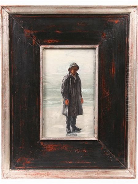 Fisherman On Stormy Beach Oil Painting by William Partridge Burpee