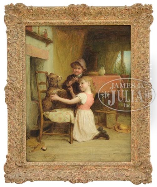 Two Children With Their Dog Oil Painting by Alexander Hohenlohe Burr