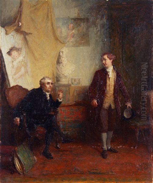 Sir Joshua Reynolds Teaching Oliver Goldsmith Oil Painting by Alexander Hohenlohe Burr