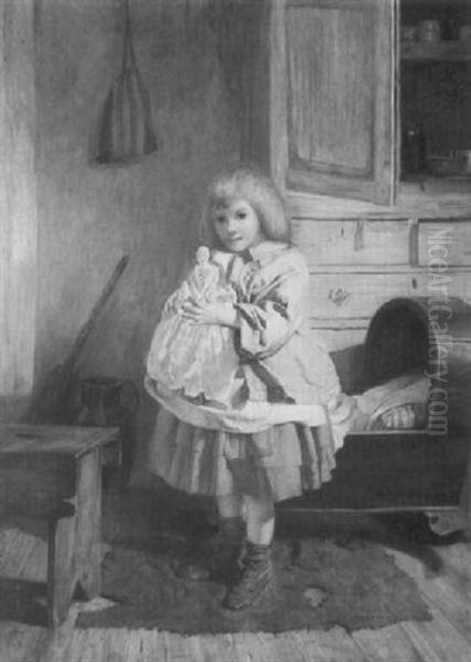 A Prized Possession/a Girl With Her Porcelain Doll Oil Painting by Alexander Hohenlohe Burr