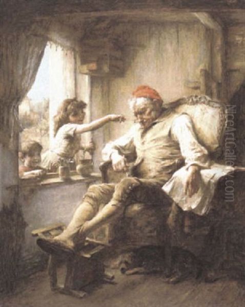 Teasing Grandpa Oil Painting by Alexander Hohenlohe Burr