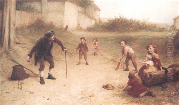 A Game Of Cricket: Youth And Age Oil Painting by Alexander Hohenlohe Burr