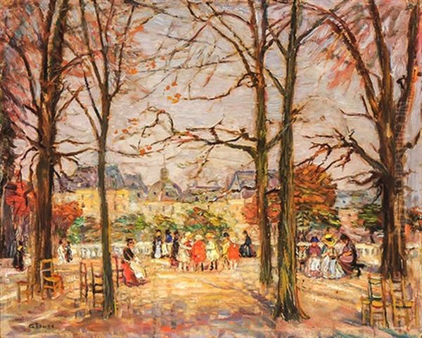 Parisian Park Scene Oil Painting by George Brainard Burr