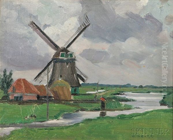 Windmill, Holland Oil Painting by George Brainard Burr