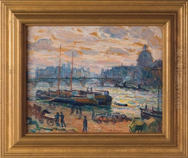 Le Pont Des Arts, Paris Oil Painting by George Brainard Burr