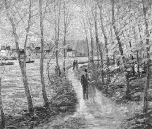 Spring Walk Along The Connecticut Oil Painting by George Brainard Burr