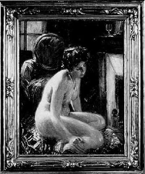 Nude By Fireplace Oil Painting by George Brainard Burr