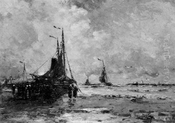 Hollandische Fischerboote Am Strand Oil Painting by George Elbert Burr