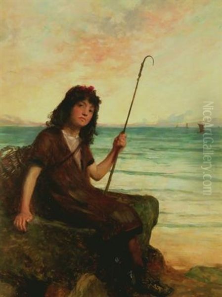 Shepherdess By The Sea Oil Painting by John Burr